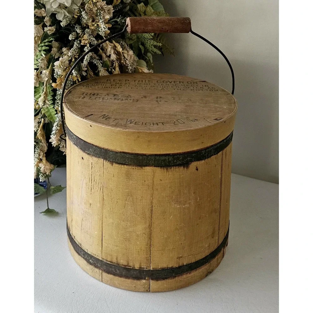 Antique Mince Meat Firkin Wooden Bucket Circa Late 19th